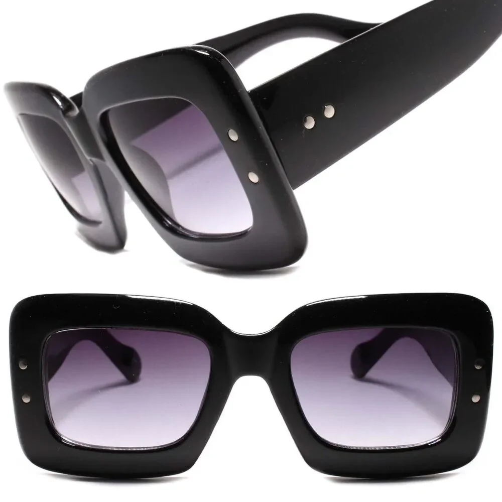 Oversized Black Rectangle Sunglasses Thick Frame Unisex